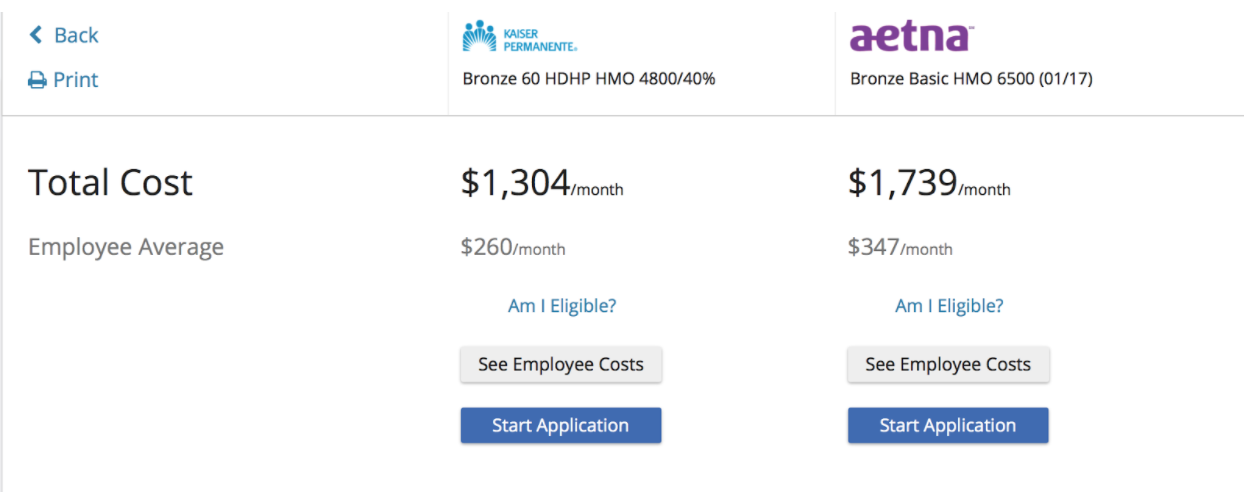 HMO cost comparison small business health plans